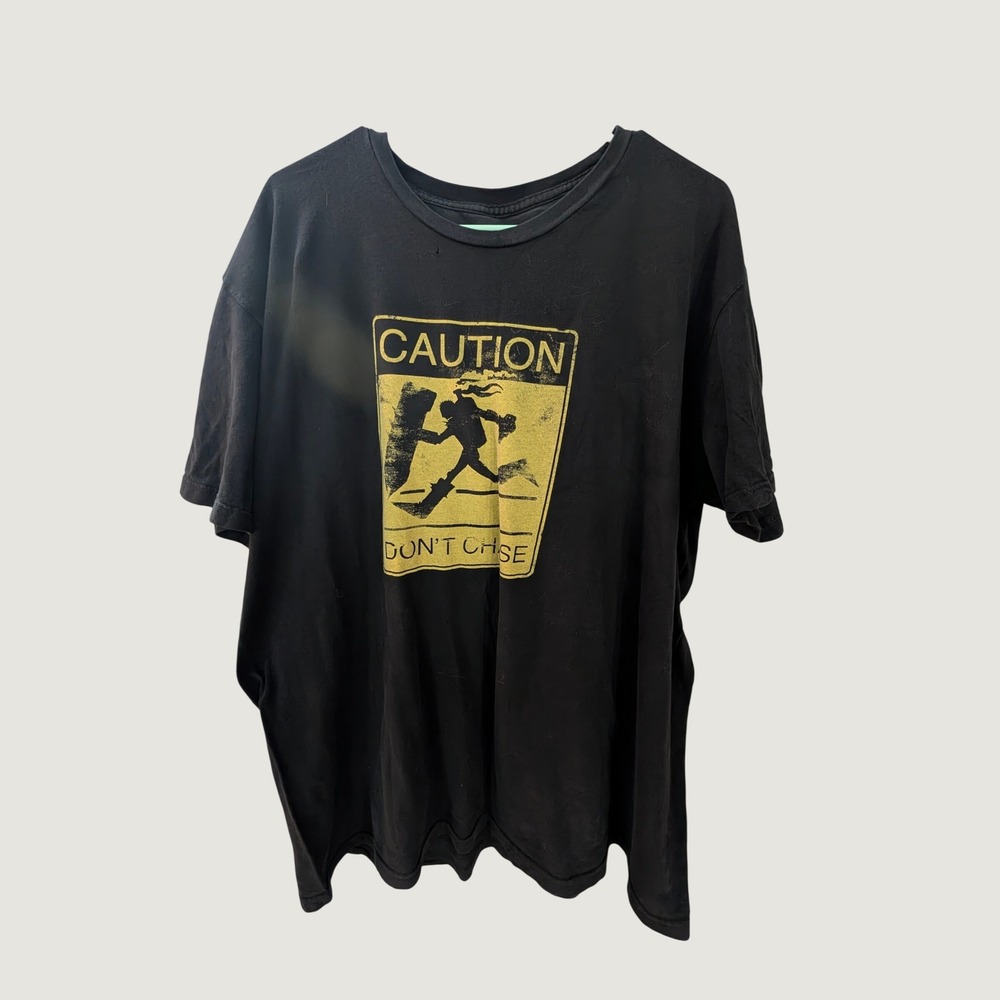 Off-White Caution Don't Chase Graphic T-Shirt Black Yellow Scuba Diver Tee